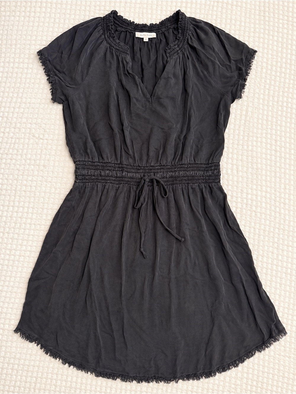 Bella Dahl Black Short-Sleeve Smocked-Waist Mini Dress